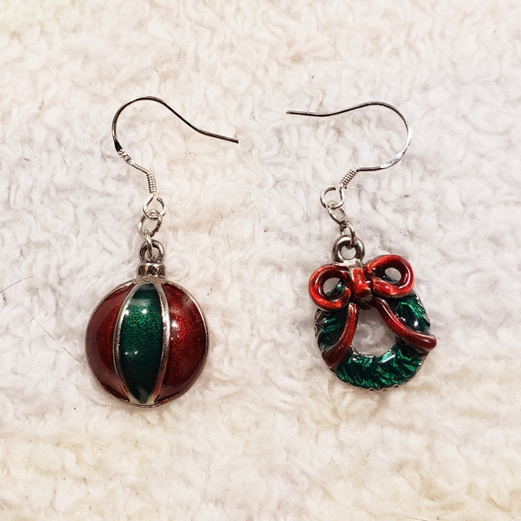 OOAK Made By Me Upcycled Enamel Christmas Earrings - Picture 2 of 4